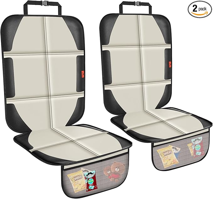XHYANG Car Seat Protector,2 Pack Car Seat Protectors Baby Carseat Waterproof Durable 600D Fabric for Child Baby Car Seat Mat Vehicle Pet Cover 2 Storage Pockets (2 Pack Beige)