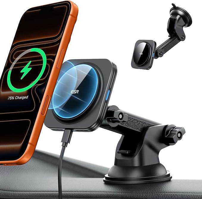 ESR for MagSafe Car Mount Charger, for Magsafe Car Charger, Dashboard Suction Cup Magnetic Car Mount, 360° Rotation, Magnetic Car Phone Holder for iPhone 17e/17/16/15/14/13/12, S26/S25, Fast Charging