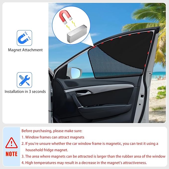 ZATOOTO Car Window Shades Front Window Sun Shade Half Blackout & Half See-Through Car Window Cover for Driver Side Privacy and Visible in One Magnetic Universal for Most Cars for Camp, Travel, Nap