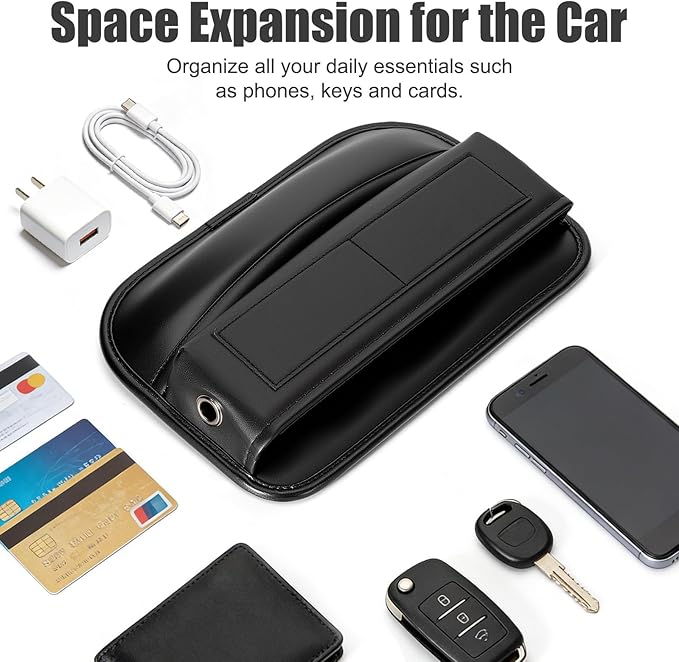 Car Seat Gap Filler Organizer, Universal Premium Leather Car Gap Filler with Card Slots for Front Seat Between Car Seat and Console Hold Phone, Sunglasses, Keys, fit for Car Suv Truck - 1 Pack, Black