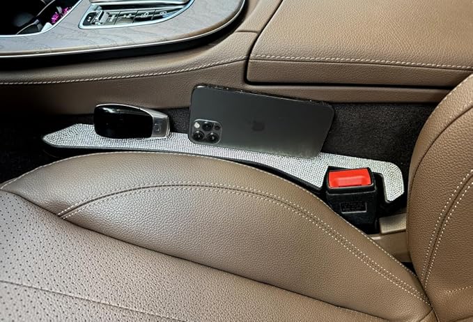 Bling Diamond Car Seat Gap Filler for Car SUV and Truck, 2 Pack Universal Gap Stopper to Fill The Gap Between Seat Console Stop Things Dropping (White)