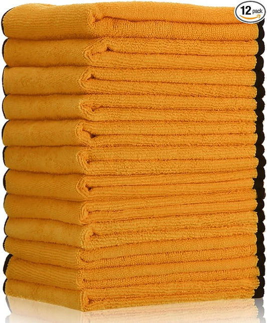 Tallew 12 Pcs Microfiber Towels:16"x16" Microfiber Drying Towels Bulk Micro Fiber Car Cleaning Cloth for Cars Drying Washing Polishing Office Windows Cleaning Household Supplies (Yellow)
