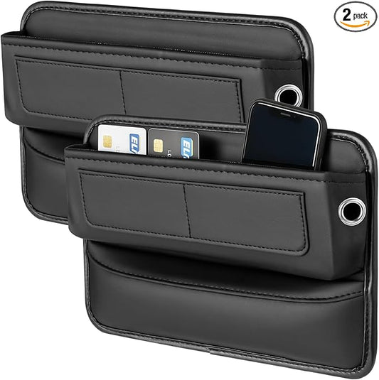 2 Pcs Car Seat Gap Filler Organizer, Center Console Organizer with Card Slots, 11.8 x 7.9 in Leather Car Storage Box with Multi-Pocket Design for Car Truck, Black