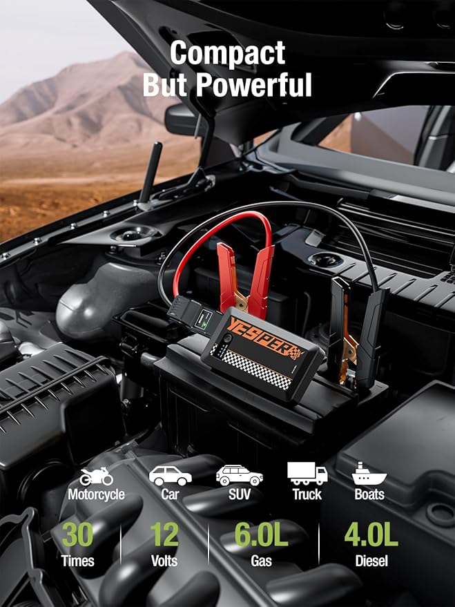 YESPER Jump Starter Portable,1500A Peak Motorcycle Jump Starter, Jump Box for Car Jumper Starter Portable, 12V Booster Pack(Up to 7L Gas and 5.5L Diesel Engine) with Smart Safety Jumper Cable(Orange)