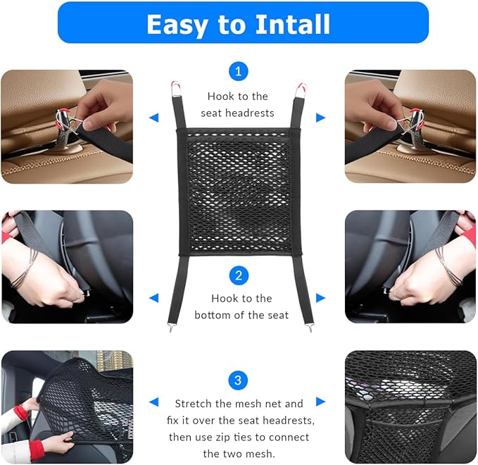 Car Dog Barrier Net Car Mesh Organizer Back Seat Divider for Dog Easy Install 2 Pieces (for Split Seats)