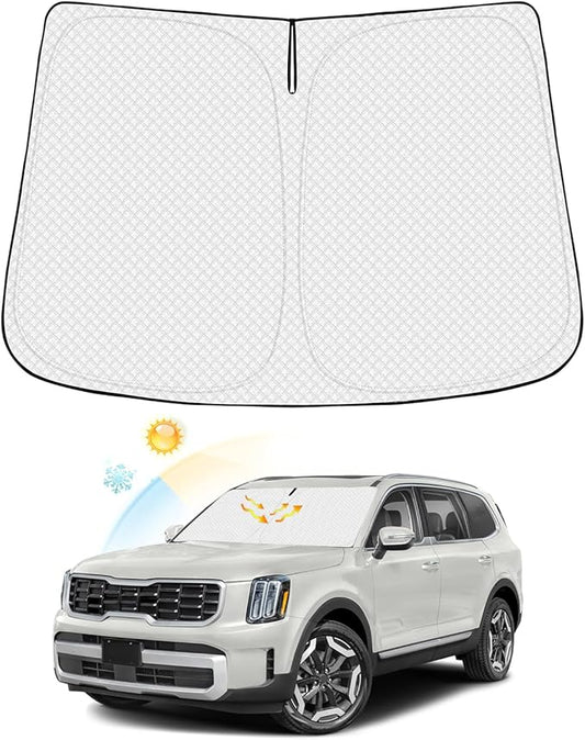 Canvcle Windshield Sun Shade for 2020-2025 2026 Kia Telluride Accessories Thicken 6-Layer Front Window Sunshade Cover Sun Visor Protector Foldable Block UV Rays Keep Vehicle Cool