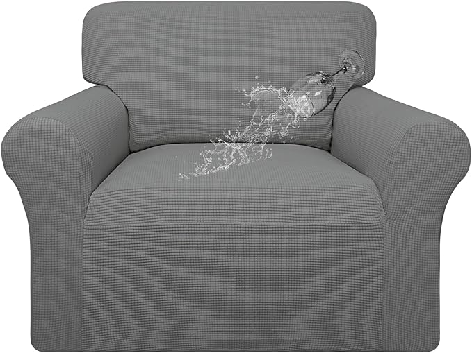 Easy-Going 100% Waterproof Oversized Chair Couch Cover, Dual Waterproof Sofa Cover, Stretch Jacquard Sofa Slipcover, Leakproof Furniture Protector for Kids, Pets, Dog and Cat, Grey