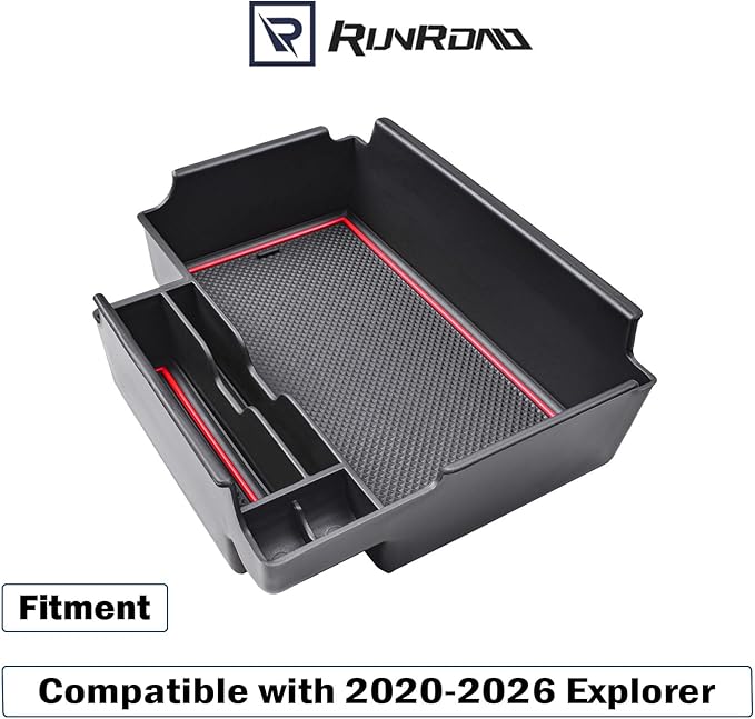 RUNROAD Upgrade Center Console Organizer Tray Compatible with Ford Explorer 2026 2025 2024 2023 2022 2021 2020 Accessories, ABS Armrest Tray Console Dividers Secondary Storage Box Container, Red
