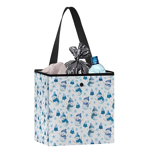 Snowman Snowflake Stars Pattern Garbage Bag and Water Resistant Trash Can for Car, Leakproof Trash Can for SUV Truck Christmas Car Accessories(Blue)