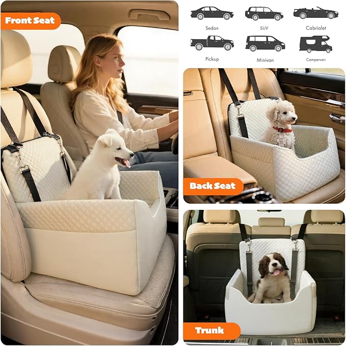 ALL GOOD PET SUPPLIES Dog Car Seat for Small/Medium Dogs Under 35lbs, Soft Booster Car Seat with Detachable Washable Cover and Cushion, Puppy Dog Car Bed