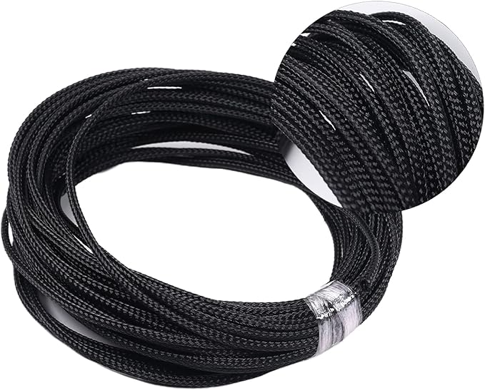 Aicosineg Braided Sleeving PET Wire Loom Tubing Cable 32.81ft-1/9inches Cable Sleeve Wrap Protector for HiFi Audio and Video Headphone Cable Protective Wires from Chewing of Pets Black