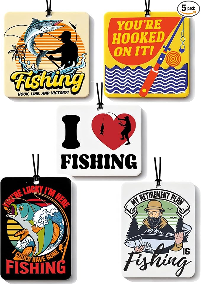 5pcs Gone Fishing Car Air Freshener Funny Car Accessories Automotive Interior Hanging Scents Mirror Decor for Men Teen Boys Fishermen Gifts