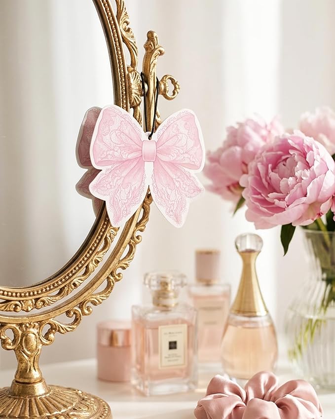 Car Air Freshener Cute Pink Lace Bow Coquette Girly 5pcs Automotive Accessories Car Interior Hanging Scents Mirror Decor for Women Teen Girls