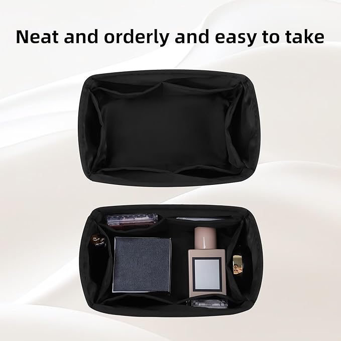 DGAZ Silk Purse Organizer Insert Fits LV Speedy 16/20/25/30/35/45 bags，Silky Smooth Bag Organizer，Luxury Handbag & Tote Shaper（Black，SP25）