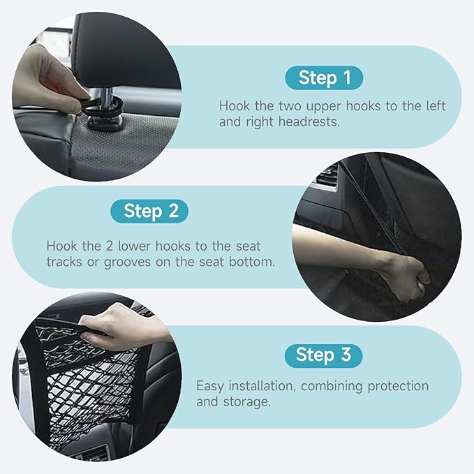 Dog Car Barrier Net with Storage Pockets Universal Adjustable 3-Layer Pet Cars Barrier with 4 Hooks for SUVs & Sedans Keep Pets Safe & Car Organized Cars Mesh Organizerm (M)