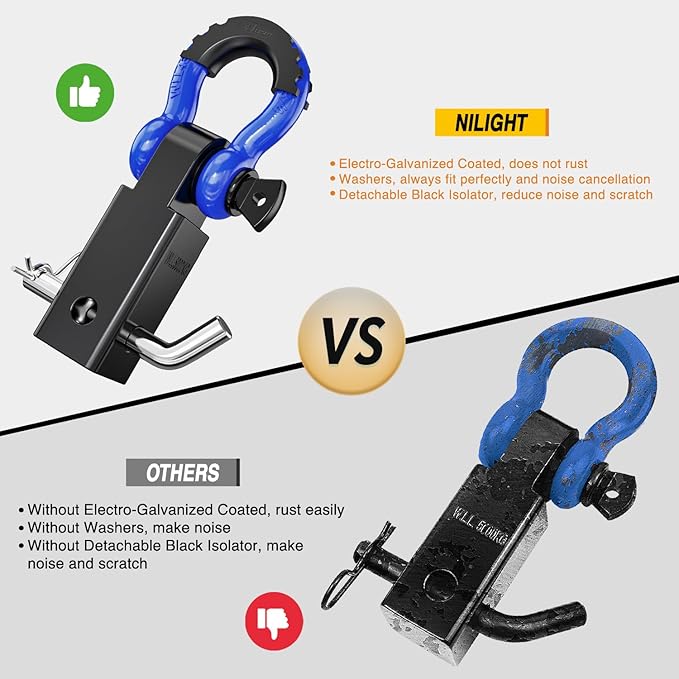 Nilight Shackle Hitch Receiver 2Inch 45000 LBs Breaking Strength 3/4" D Ring Trailer Pin Heavy Duty Solid Recovery Towing Kit for Trucks Jeeps Off-Road