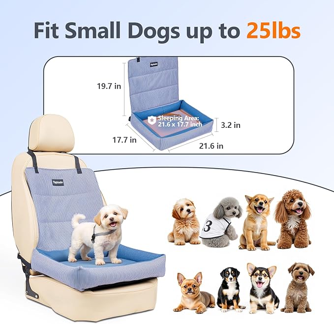 Dog Car Seats for Small Dogs, Detachable Soft Cotton Cushion, Comfort Pet Travel Dog Bed, Puppy Car Seat with Adjustable Secure Straps, Under 25lbs, Blue