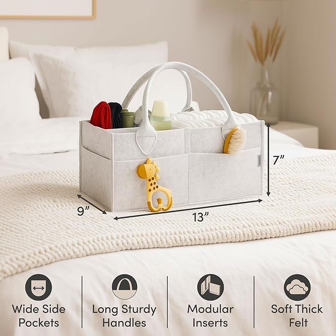 PUTSKA Baby Diaper Caddy Organizer - Nursery Storage Basket for Diaper Station, Baby Basket Shower List and Registry Gift Must-Haves, Newborn Essentials, Nursery Decor for Boy or Girl - White, Regular