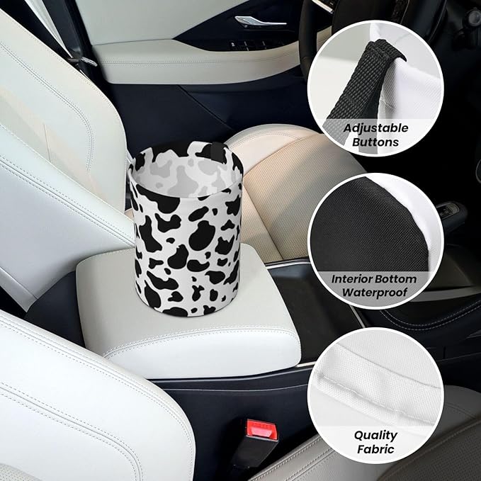 Car Trash Can Milkcow Print Pattern Multipurpose Collapsible Leakproof Trash Bin Car Accessories for Car Automotive Truck SUV