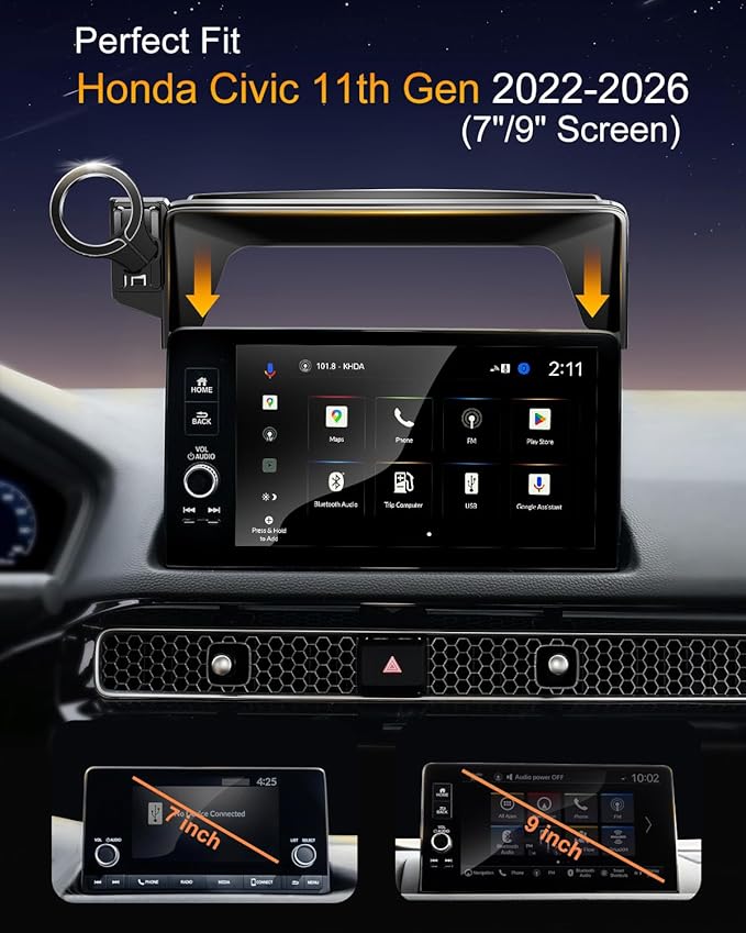 pop-tech Magnetic Phone Holder for Honda Civic 11th Gen 2022 2023 2024 2025 2026, 360° Car Screen Phone Mount Made for Civic Hatchback Sedan Touchscreen, Compatible with Magsafe iPhone Accessories