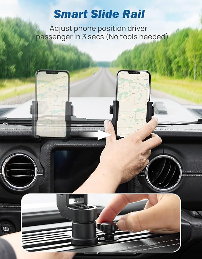 JOYTUTUS Metal Dash Platform Mount Phone Holder Compatible with 2018-2023 Wrangler JL 4x4 & 4xe 2020-2023 Gladiator JT| Custom Fit Phone Mount Expansion Platform| One-Hand Adjustable Clip