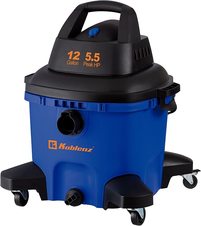 Koblenz Wet-Dry Vacuum, 12 Gallon Tank, 5.5 HP Vacuum Cleaner with 2-1/2" in x 7' Locking Hose, with a Blower Function, Blue/Black, 5 Year Warranty, with Included Accessories, WD-12 L4