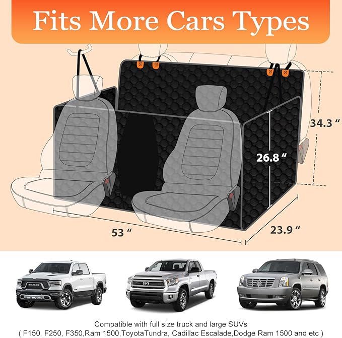 Mancro Dog Hammock for Truck with Flip Up Rear Seats, Waterproof Dog Back Seat Cover with Mesh Window Heavy Duty Back Seat Cover for Dogs, Compatible with F150, Chevy Silverado Matte Orange