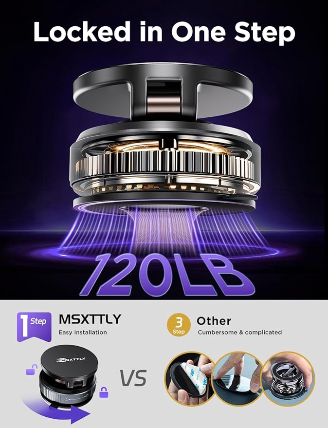 MSXTTLY Car Phone Holder Magnetic Phone Mount–360° Adjustable Suction Magnets for MagSafe, 2026 Upgrade Cell Phone Metal Carmount Travel Gifts, Compatible with iPhone 17 Pro Max 16 15 14 13 12 Plus