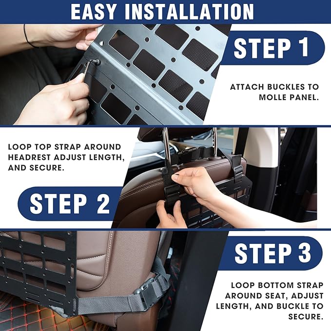 Pridefend Heavy Duty Rigid Tactical Seat Back Gun Rack with Molle Panel Vehicle Gun Holder,All-Steel Tactical Seat Back Organizer for Hunting Rifles/Shotguns