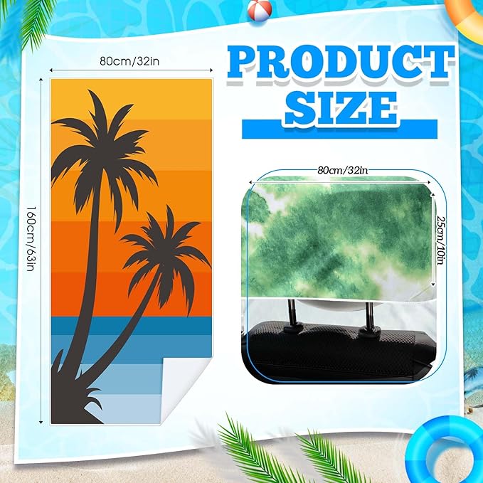Hahafelt 2 Pack Car Seat Towel Covers with Storage Bag 63 x 32 Inch Athletic Running Towel Seat Sweat Washable Non Slip Cover Gift for Car Outdoor Sport Activities (Beach Palm Trees)