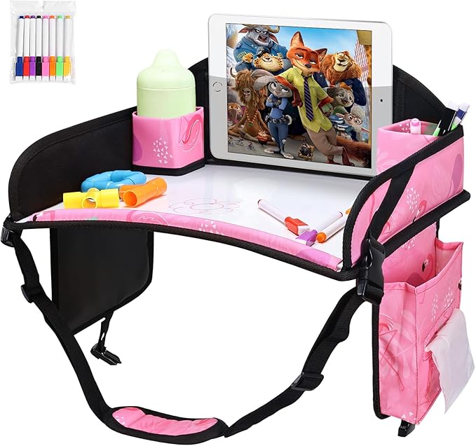 3PCS Kids Travel Tray for Airplane - Toddler Car Seat Table Tray, Road Trip Essentials for Boys & Girls, Carseat Lap Desk for Kids Road Trip Activities