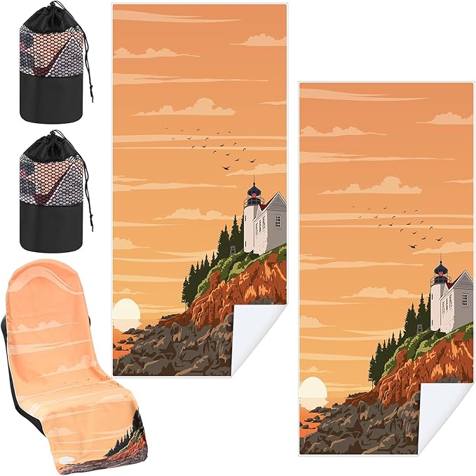 Hahafelt 1 Pack Car Seat Towel Covers with Storage Bag 63 x 32 Inch Athletic Running Towel Seat Sweat Washable Non Slip Cover Gift for Car Outdoor Sport Activities (Mount Desert Island)