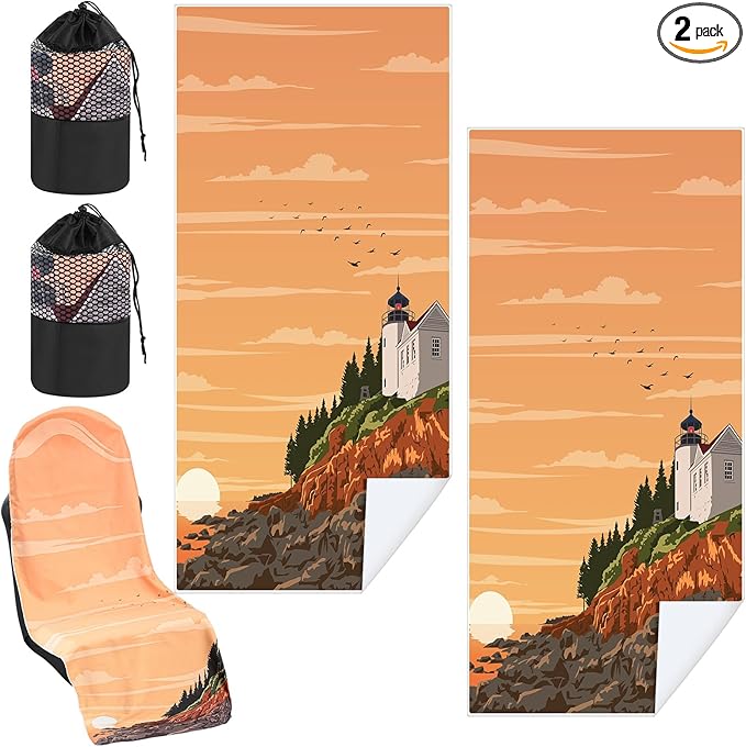 Hahafelt 2 Pack Car Seat Towel Covers with Storage Bag 63 x 32 Inch Athletic Running Towel Seat Sweat Washable Non Slip Cover Gift for Car Outdoor Sport Activities (Mount Desert Island)