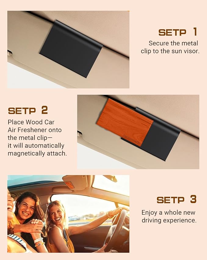 Car Air Freshener-The Original Wood Air Freshener for Visor Clip - Long Lasting Car Odor Eliminator and Scent Diffuser for Cabin, Truck & SUV-2 Metal Clips-Variety 3 Pack(Teak-Amber-Cabana)