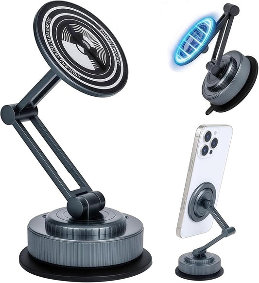 PIEPIE Magnetic Car Phone Holder Mount Heavy Duty Metal Dash/Windshield Large Suction Cup for Non-Smooth Leather/Plastic Surfaces, 360° Adjustable Phone Stand for iPhone Android Truck Car Accessories