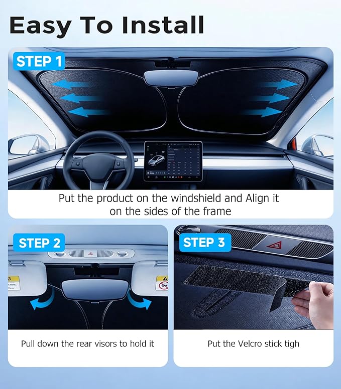DMJN Front Windshield Sun Shade for Universal Large Size, [Nano Ice-Crystal Coatings] UPF50+ Heat & UV Block, Protect Car Interior & Keep Cool, Flodable Steel-Ring Car Cover for Summer