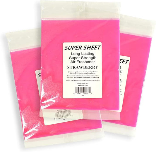Super Sheet Large (8"x7") Under Seat Car Air Freshener, 3-PACK (Strawberry)