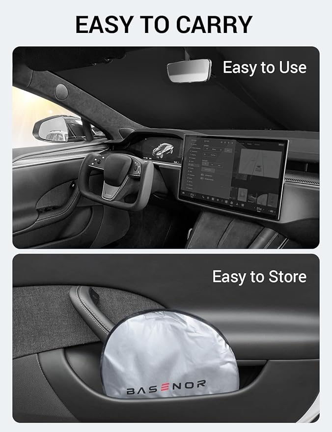 BASENOR 2026-2021 Tesla Model S Windshield Sunshade [Proprietary Design] [UV Protection] Foldable Heat Insulation Sun Shade Front Window Cover for Model S Accessories