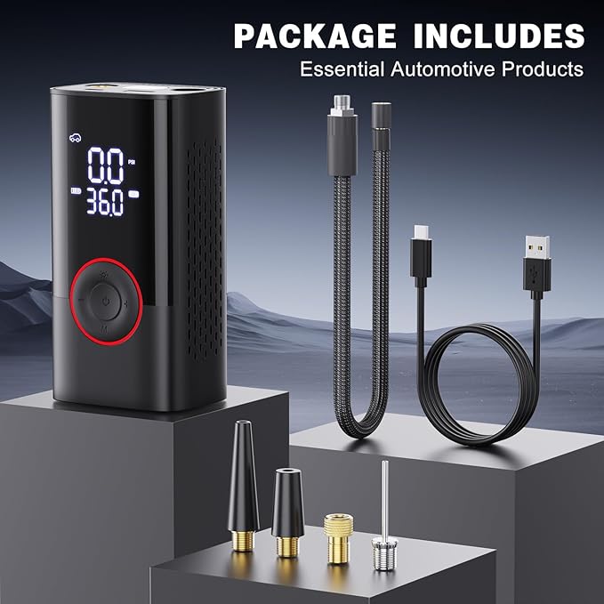 Tire Inflator Portable Air Compressor - Portable Cordless Mini Air Pump with Digital Pressure Gauge, 150PSI 3X Fast Inflation and Auto Shutoff Function Tires Pump for Cars