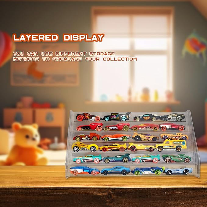 2 Pack Toy Cars Display Shelf for Hot Wheels, Clear 7 Layers Toy Cars Display Case Storage Organizer