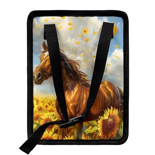 Talayituse Horse Sunflower Print Car Trash Can, Portable Auto Garbage Bin Multifunctional Vehicle Interior Accessories with Adjustable Straps Universal Fit Truck SUV Sedan
