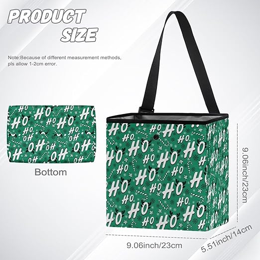 Candy Cane HoHo Pattern Garbage Bag and Water Resistant Trash Can for Car, Leakproof Trash Can for SUV Truck Christmas Car Accessories(Green)
