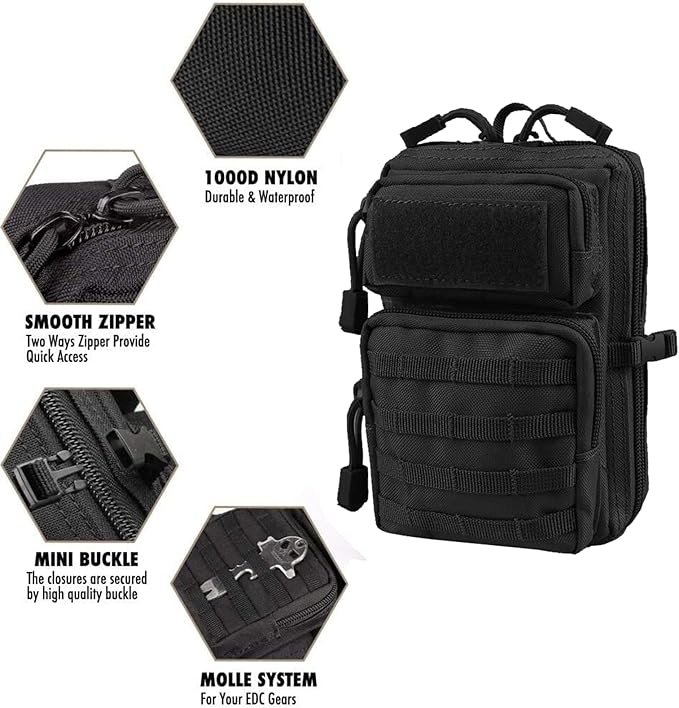 Universal Tactical Car Seat Back Organizer Bag Tactical Molle Vehicle Organizers Panel Vehicle Protector Organizers with 5 Detachable Pouches for Car (Upgraded A black)