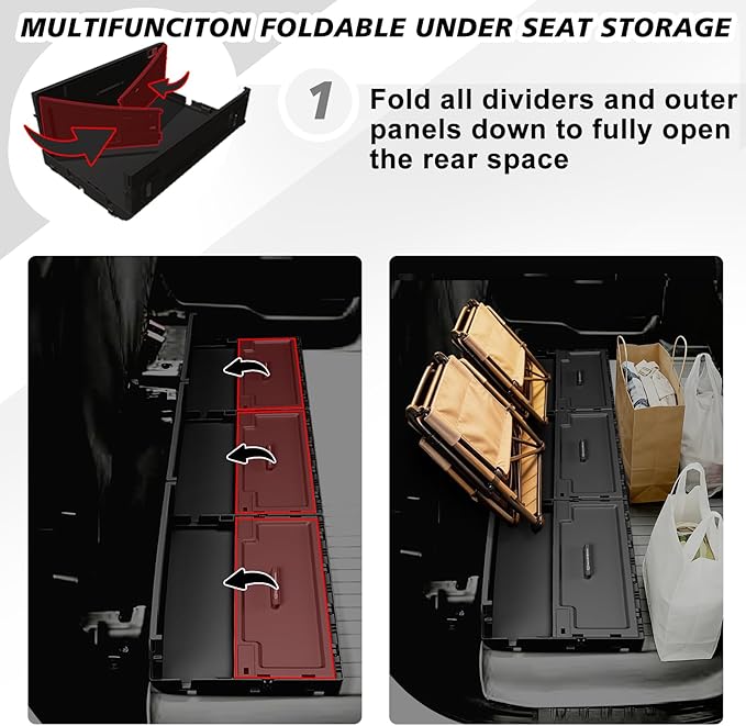 VaultsOnWheels Foldable Under Seat Storage Box for Ford F150 2015-2026 SuperCrew/Crew Cab&F250 F350 F450 2017-2026 SuperDuty Accessories, Console Organizer with Snap Latches, Detachable Truck Tool Box
