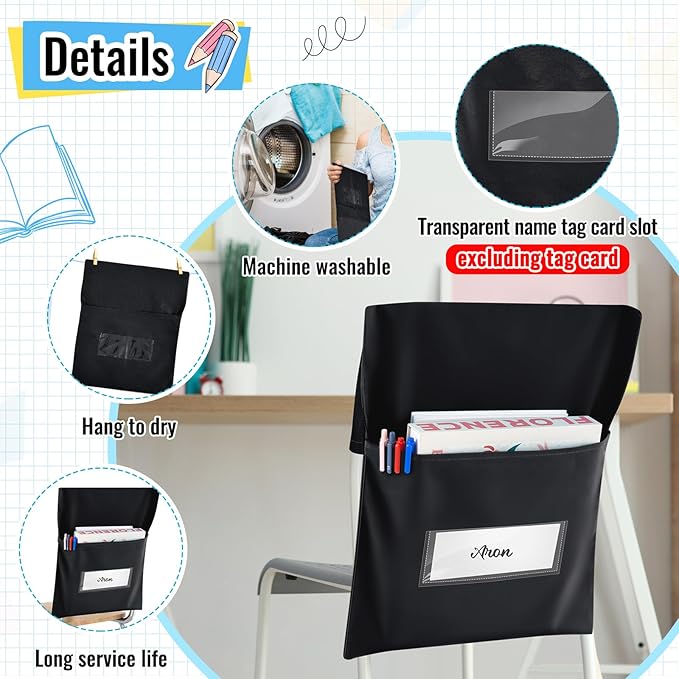 Chair Pockets for Classroom Chairback Pocket Chart 14 x 18 Inch Desk Organizer Pocket Chair Bag for Seat School Classroom(Classic,Black,48 Pcs)