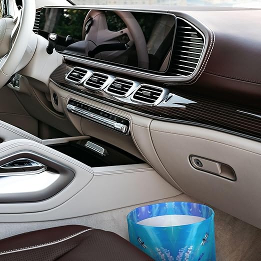 Purple Flowers and Cute Dragonfly Car Trash Can Leak Proof Hanging Waterproof Garbage Can Multipurpose Trash Bin for Car SUV Front Seat Headrest Collapsible and Portable Storage Pocket