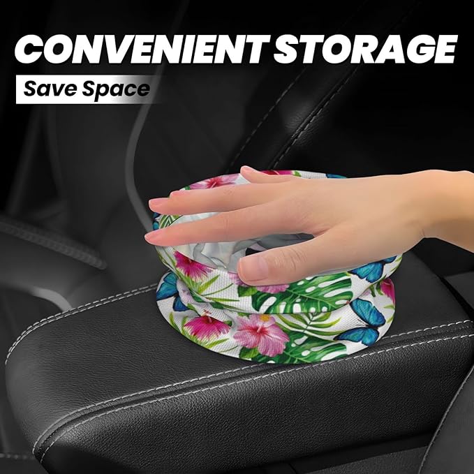 Car Trash Can Leaves Flowers Pattern Multipurpose Collapsible Leakproof Trash Bin Car Accessories for Car Automotive Truck SUV
