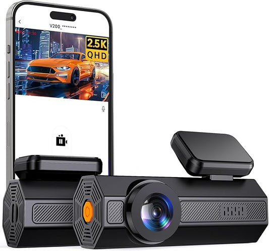 Dash Cam, 2.5K Dash Camera for Cars, V200 WiFi Dash Cam Front, Wireless Dashcam with App, WDR Night Vision, G-Sensor Dashcams for Cars, 24H Parking Mode, Loop Recording, Support 256GB Max