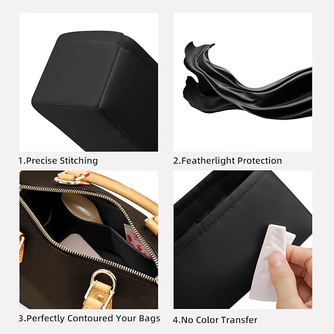 DGAZ Silk Purse Organizer Insert Fits LV Speedy 16/20/25/30/35/45 bags，Silky Smooth Bag Organizer，Luxury Handbag & Tote Shaper（Black，SP45）