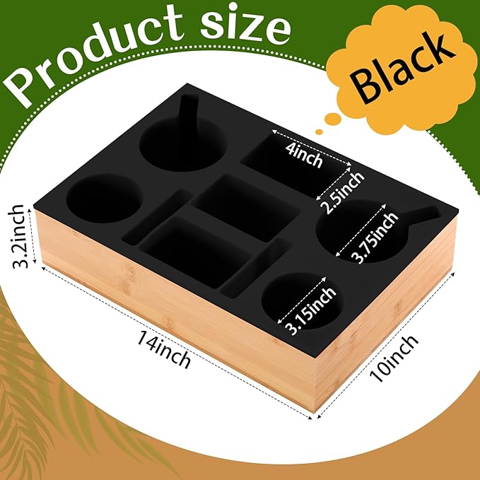 Yerliker Couch Cup Holder Tray, Silicone Lining Couch Caddy Waterproof Anti-spill Sofa Cup Holder for Bed Car Seat Organizer, Hold Mugs, Drinks, Snacks, Phones, Remotes(Rectangle,Black,Bamboo)